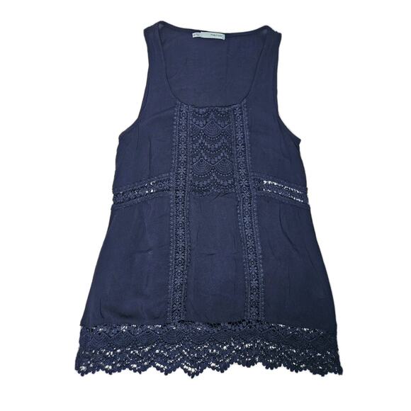 Navy Blue Tank Top Women's Size XS Front Lace Detail Shirt Maurice's - Picture 2 of 8
